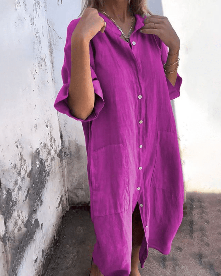 Vestido camisero estilo Ibiza de algodón ligero con botones frontales para mujer, fresco y versátil para verano o playa
