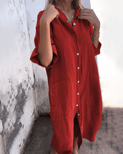 Vestido camisero estilo Ibiza de algodón ligero con botones frontales para mujer, fresco y versátil para verano o playa