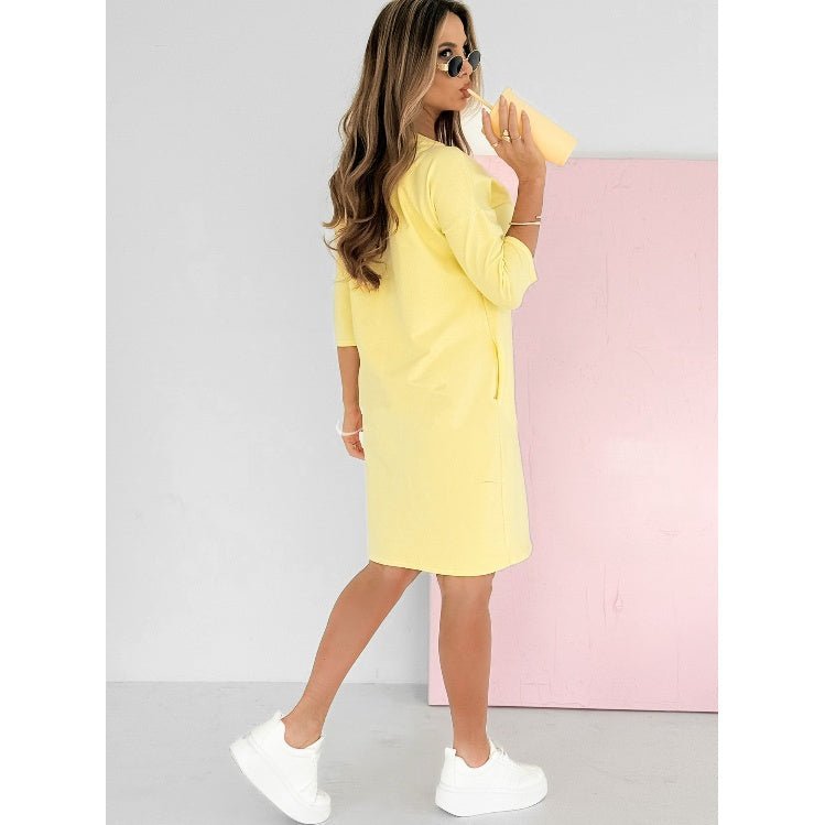 Vestido con mangas 3/4 y bolsillos para mujer, cómodo y versátil para diario