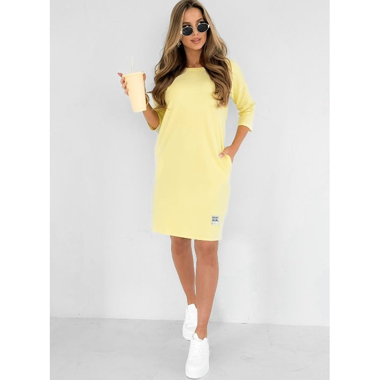 Vestido con mangas 3/4 y bolsillos para mujer, cómodo y versátil para diario