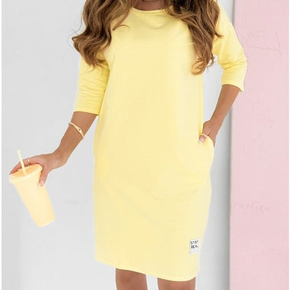 Vestido con mangas 3/4 y bolsillos para mujer, cómodo y versátil para diario