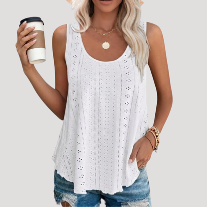 Miriam | Women's Eyelet Sleeveless Tank Top - White - Image 5