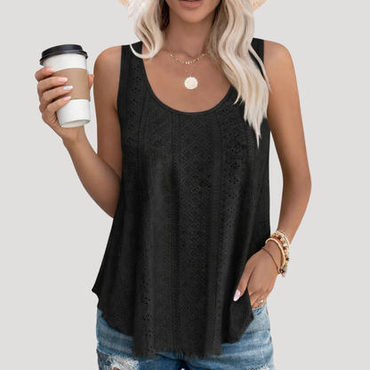 Miriam | Women's Eyelet Sleeveless Tank Top - White - Image 7
