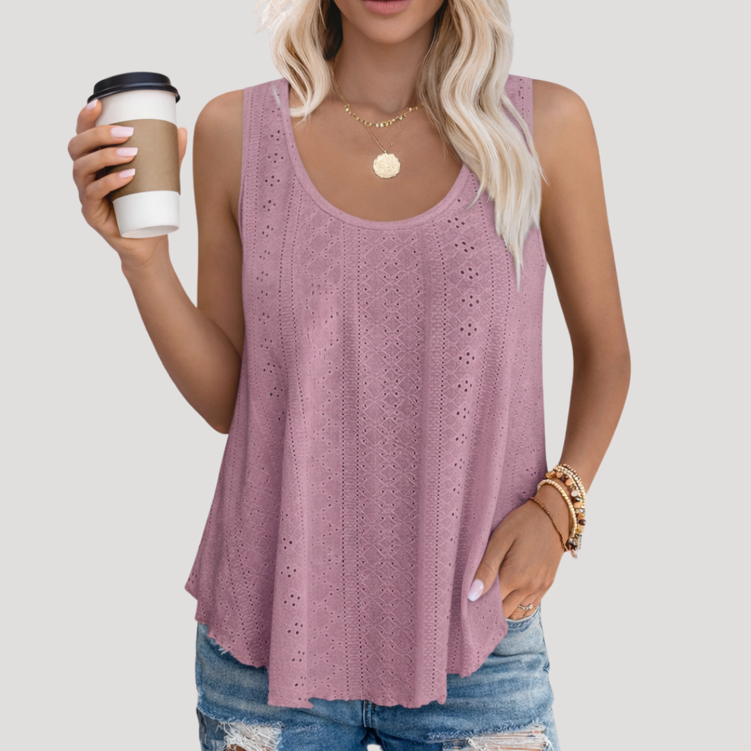 Top sin mangas con ojales para mujer - Diseño boho y sofisticado para verano