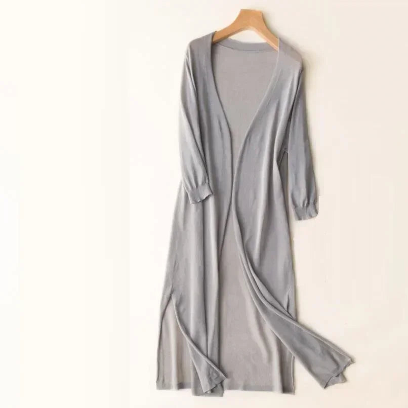 Miriam | Women's Open Front Long Sleeve Cardigan - Light Grey - Image 1