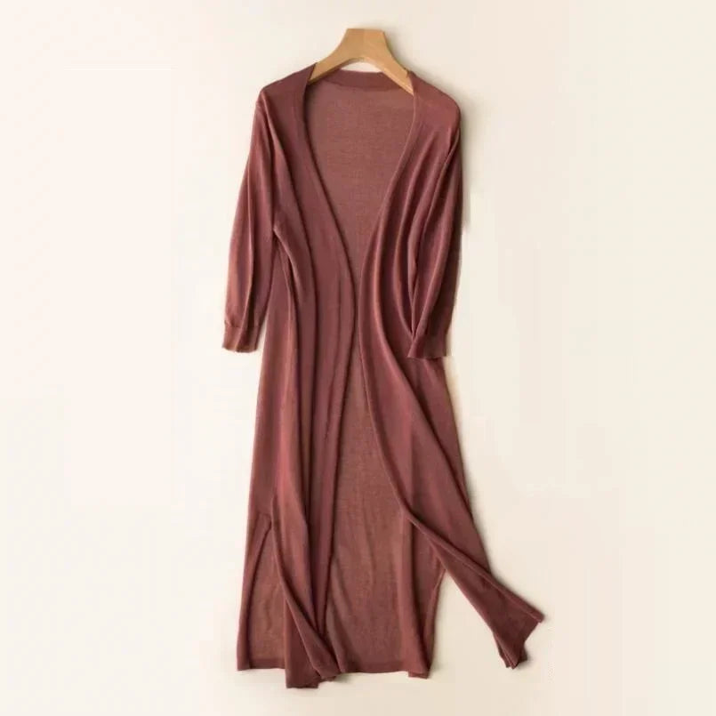 Miriam | Women's Open Front Long Sleeve Cardigan - Light Grey - Image 4
