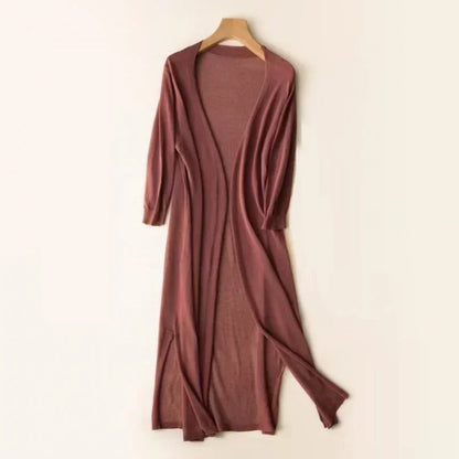 Miriam | Women's Open Front Long Sleeve Cardigan - Light Grey - Image 4