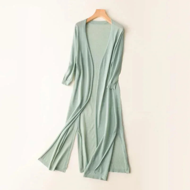 Miriam | Women's Open Front Long Sleeve Cardigan - Light Grey - Image 8