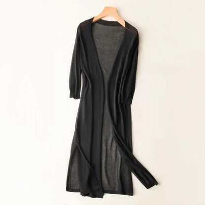 Miriam | Women's Open Front Long Sleeve Cardigan - Light Grey - Image 12