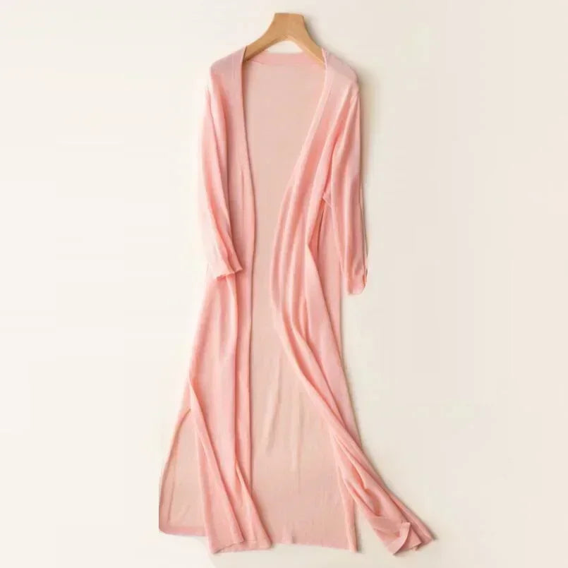 Miriam | Women's Open Front Long Sleeve Cardigan - Light Grey - Image 14