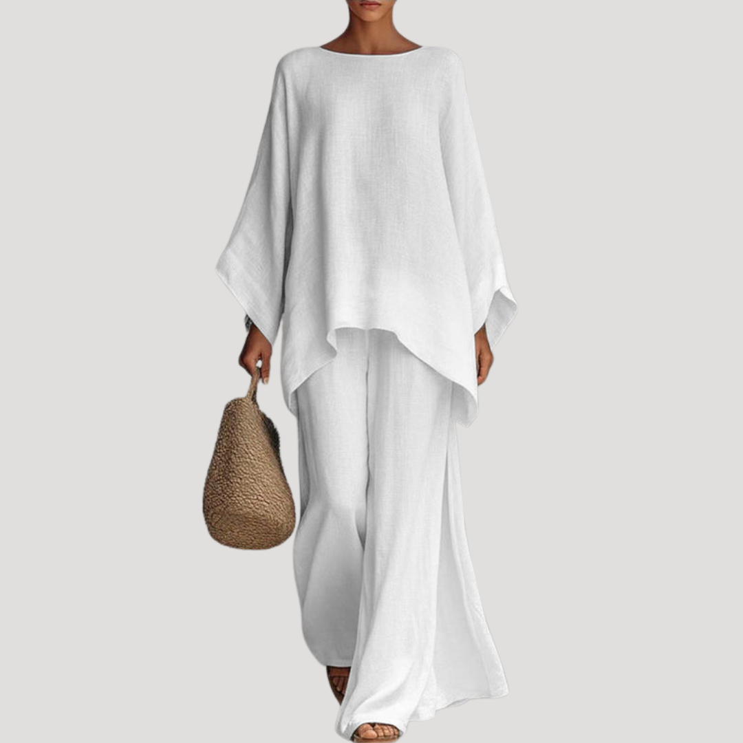 Nadia | Women's Relaxed Wide Leg Co Ord Set - White - Image 6