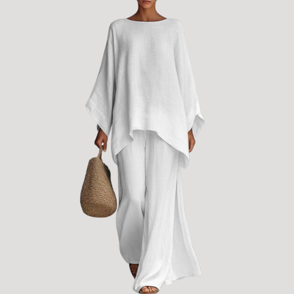 Nadia | Women's Relaxed Wide Leg Co Ord Set - White - Image 6