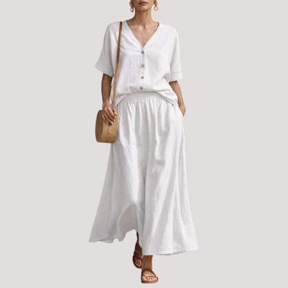 Conjunto con falda midi de botones delante para mujer