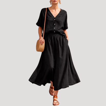 Conjunto con falda midi de botones delante para mujer