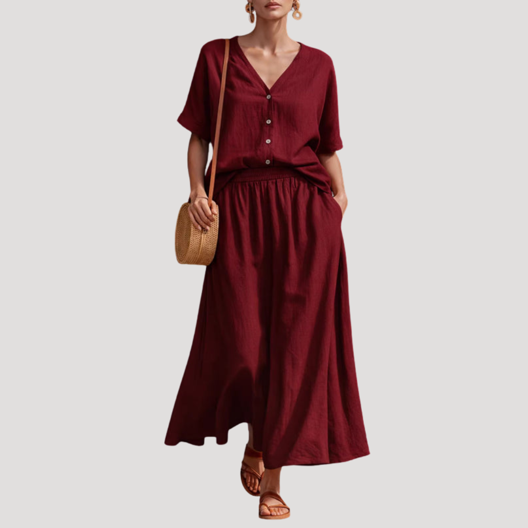 Conjunto con falda midi de botones delante para mujer