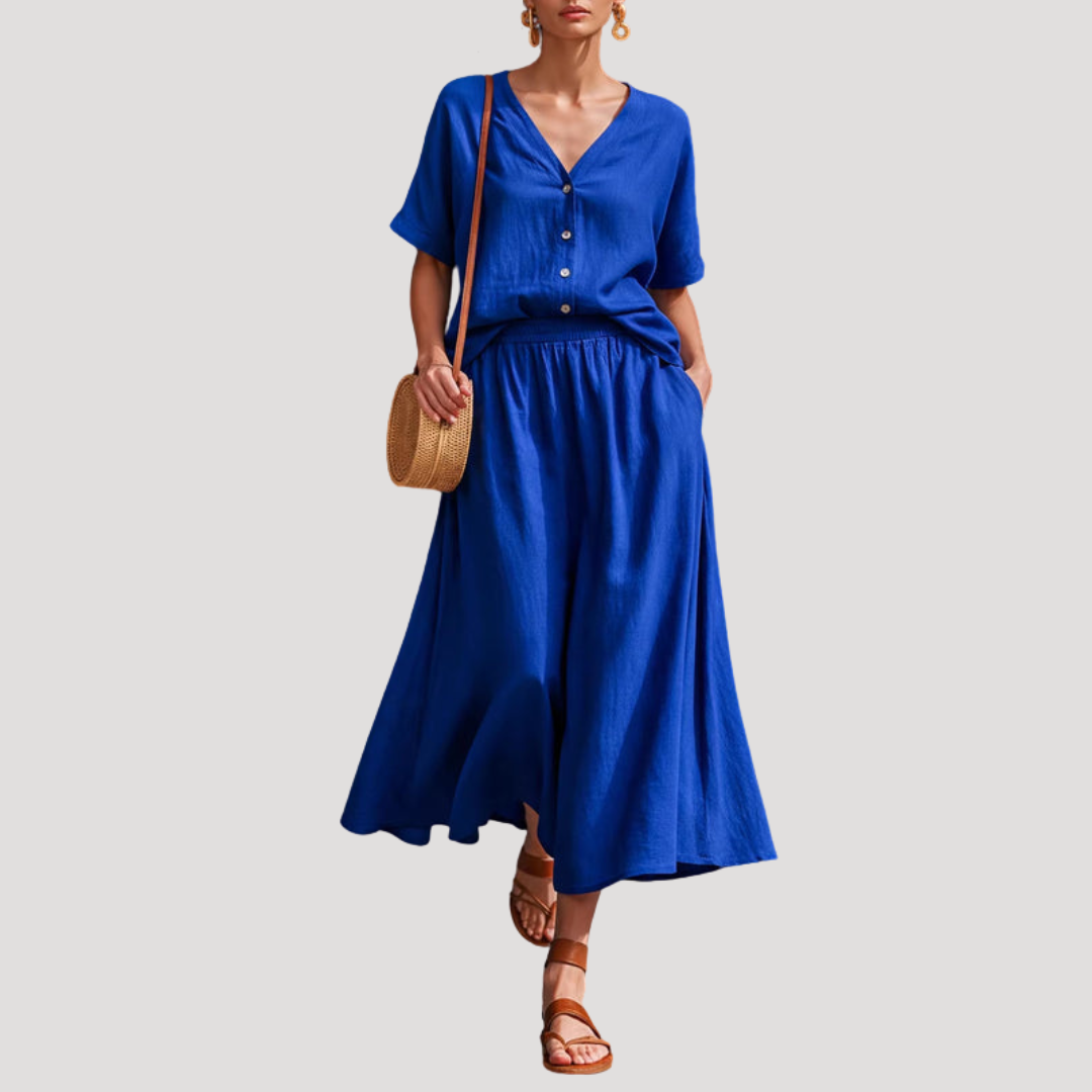Conjunto con falda midi de botones delante para mujer