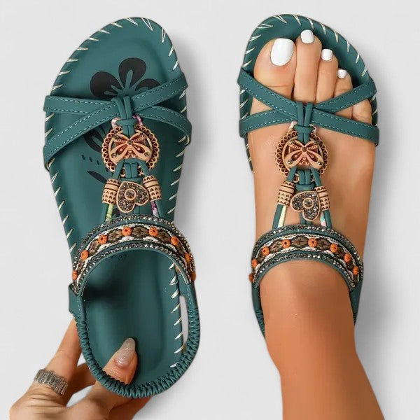 Sandalias ortopédicas con soporte plantar, tiras decorativas y plantilla acolchada para mujer, cómodas y elegantes para verano o diario