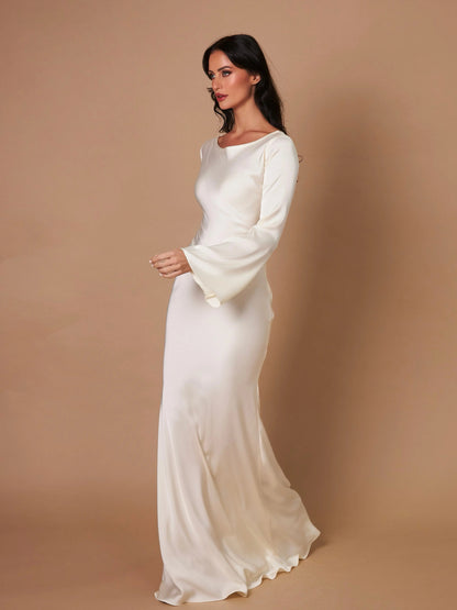 Vestido maxi ajustado con manga larga para mujer - Elegancia veraniega