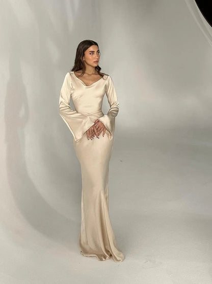 Vestido maxi ajustado con manga larga para mujer - Elegancia veraniega