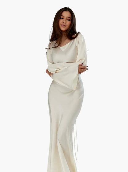 Vestido maxi ajustado con manga larga para mujer - Elegancia veraniega