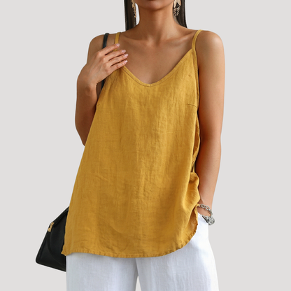 Top sin mangas con cuello en V para mujer - Elegancia minimalista para verano