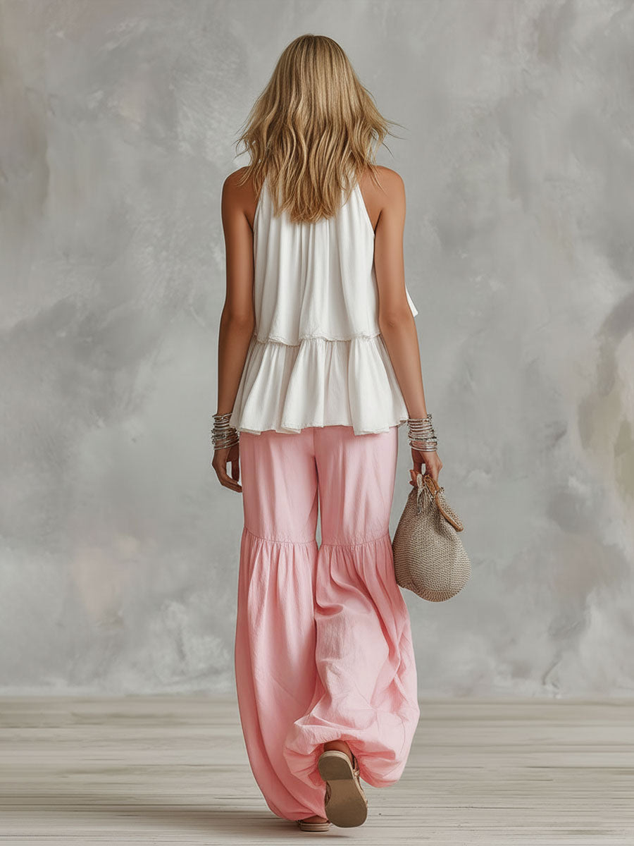 Conjunto Top Cuello Falso Pantalón Pierna Ancha