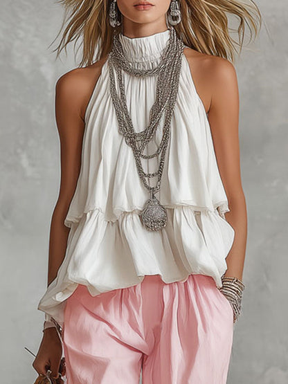 Conjunto Top Cuello Falso Pantalón Pierna Ancha