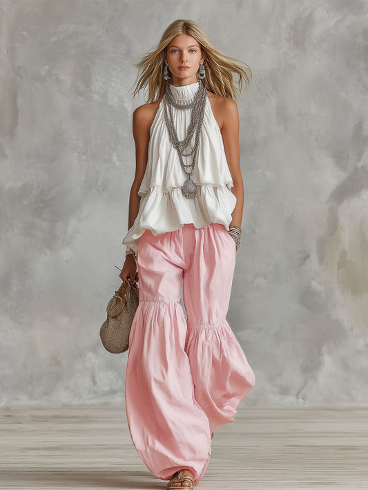 Conjunto Top Cuello Falso Pantalón Pierna Ancha
