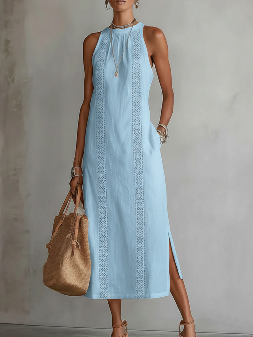 Vestido Midi con Textura de Lino | Estilo Casual para Mujer