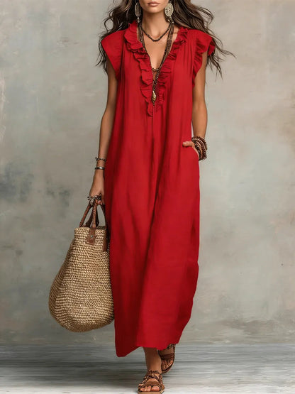 Vestido Largo Bohemio En Lino Para Mujer - Estilo Natural