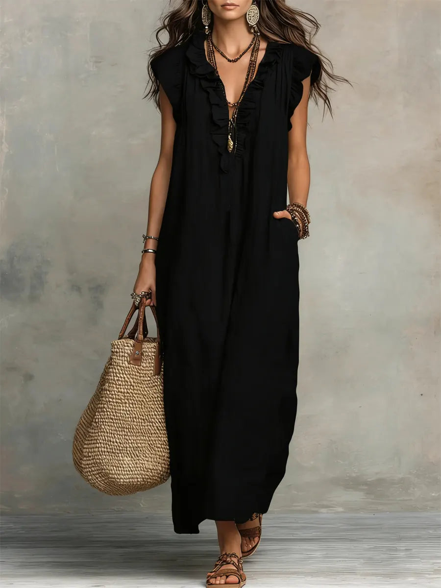 Vestido Largo Bohemio En Lino Para Mujer - Estilo Natural