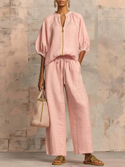 Conjunto de Camisa y Pantalón Pernera Ancha | Estilo Relajado de Lino