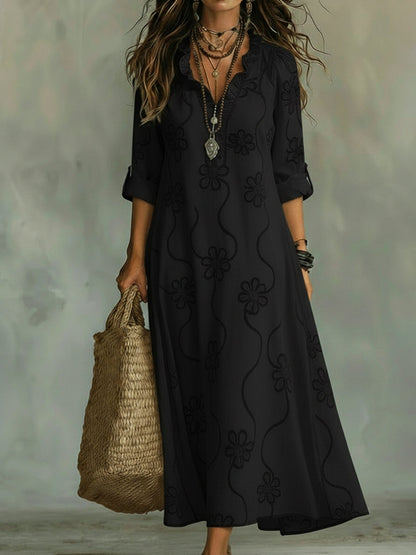 Lilou | Vestido Retro de corte trapezoidal con flores y cuello con volantes para Mujer de Verano