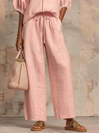 Conjunto de Camisa y Pantalón Pernera Ancha | Estilo Relajado de Lino