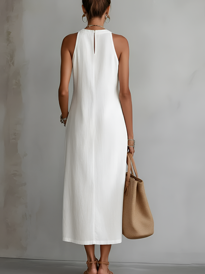 Vestido Midi con Textura de Lino | Estilo Casual para Mujer