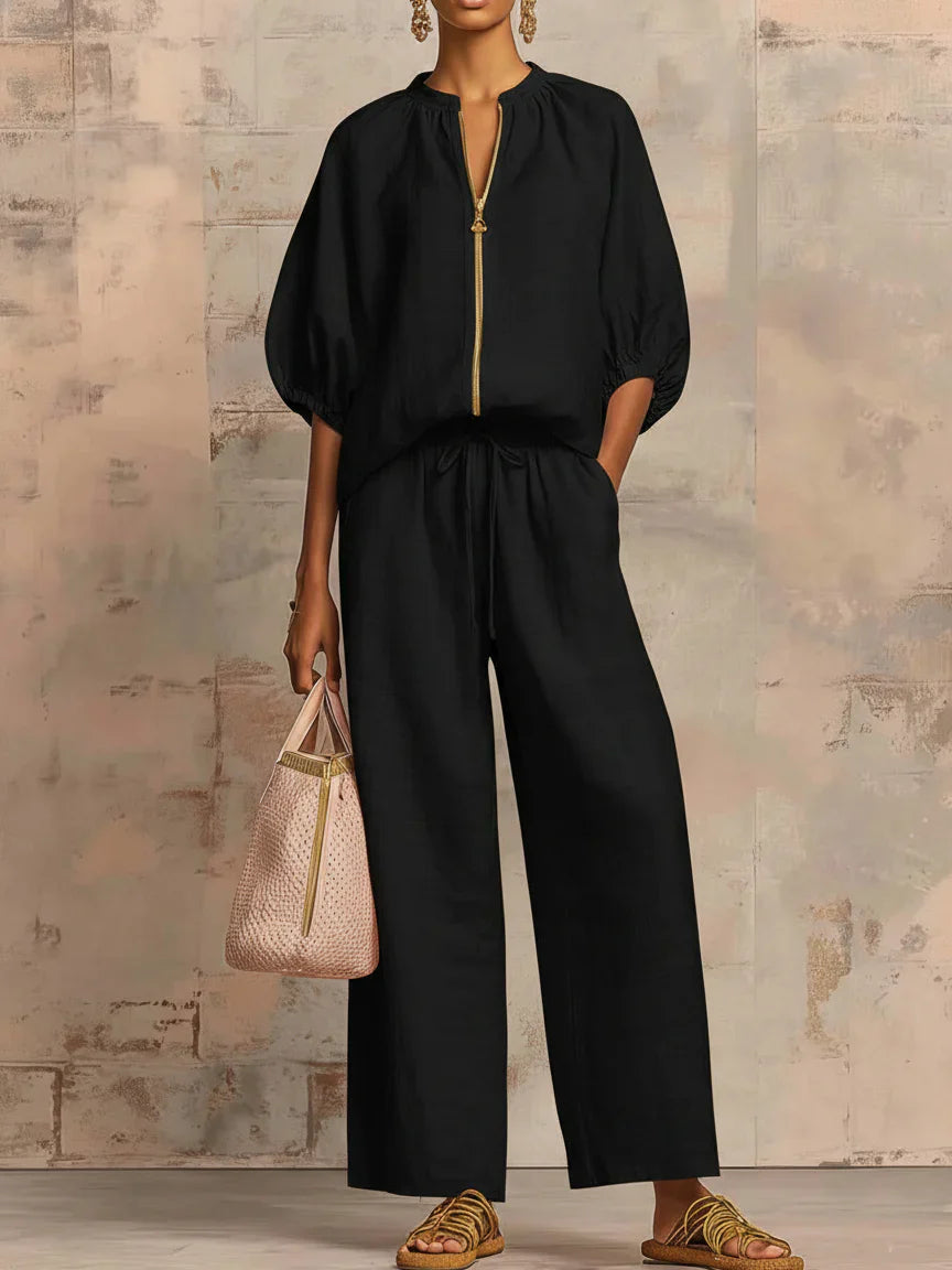 Conjunto de Camisa y Pantalón Pernera Ancha | Estilo Relajado de Lino