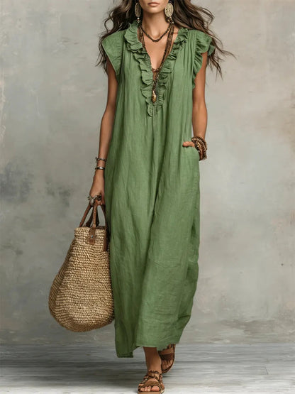 Vestido Largo Bohemio En Lino Para Mujer - Estilo Natural