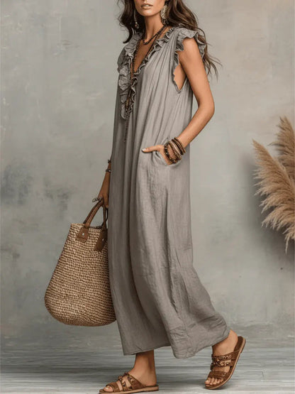 Vestido Largo Bohemio En Lino Para Mujer - Estilo Natural