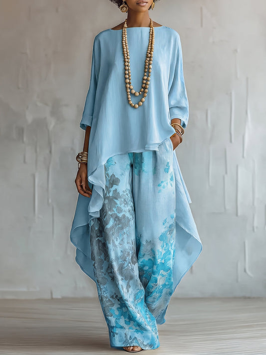 Ida | Conjunto de 2 Piezas con Parte Superior Fluida y Pantalón Floral para Mujer