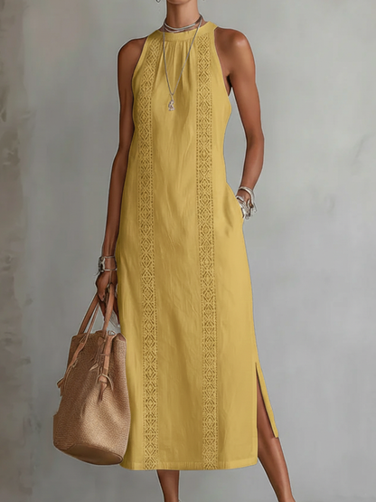 Vestido Midi con Textura de Lino | Estilo Casual para Mujer
