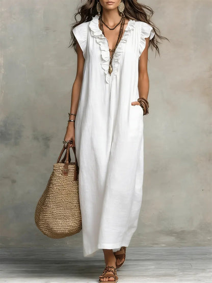 Vestido Largo Bohemio En Lino Para Mujer - Estilo Natural