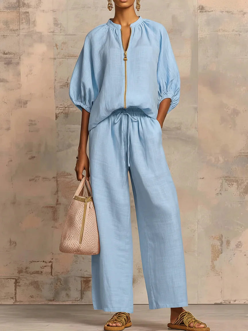 Conjunto de Camisa y Pantalón Pernera Ancha | Estilo Relajado de Lino