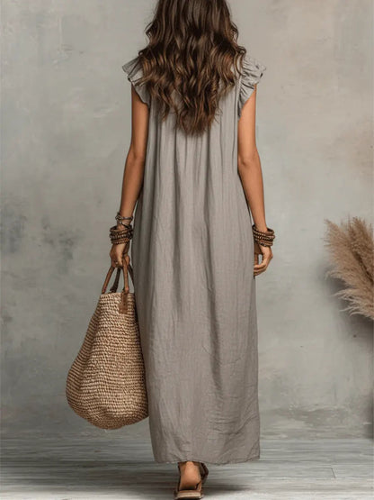 Vestido Largo Bohemio En Lino Para Mujer - Estilo Natural