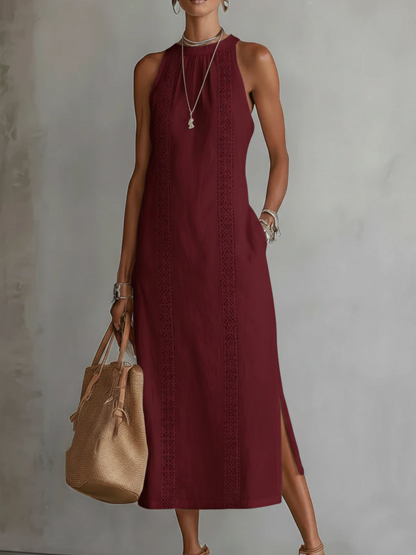Vestido Midi con Textura de Lino | Estilo Casual para Mujer