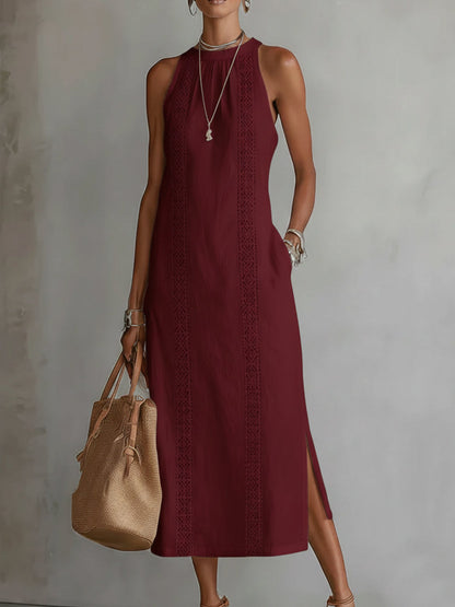 Vestido Midi con Textura de Lino | Estilo Casual para Mujer