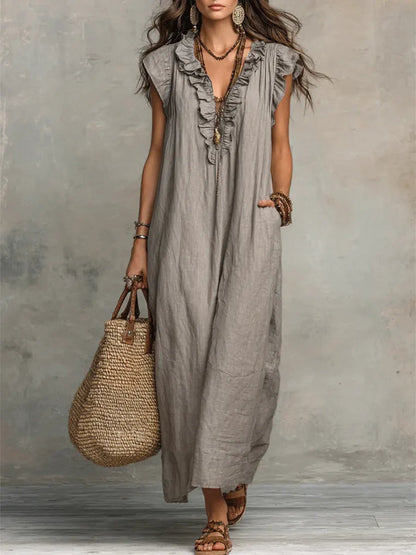 Vestido Largo Bohemio En Lino Para Mujer - Estilo Natural