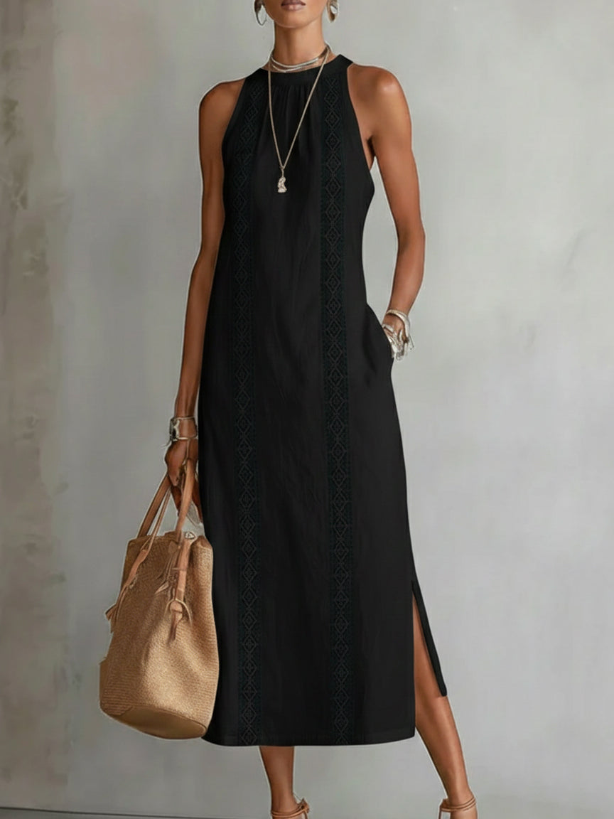 Vestido Midi con Textura de Lino | Estilo Casual para Mujer