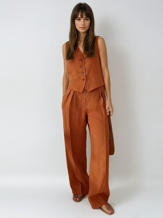 Ottoline | Women's Waistcoat Wide Leg Pants Two Piece Set - Brown - Image 1