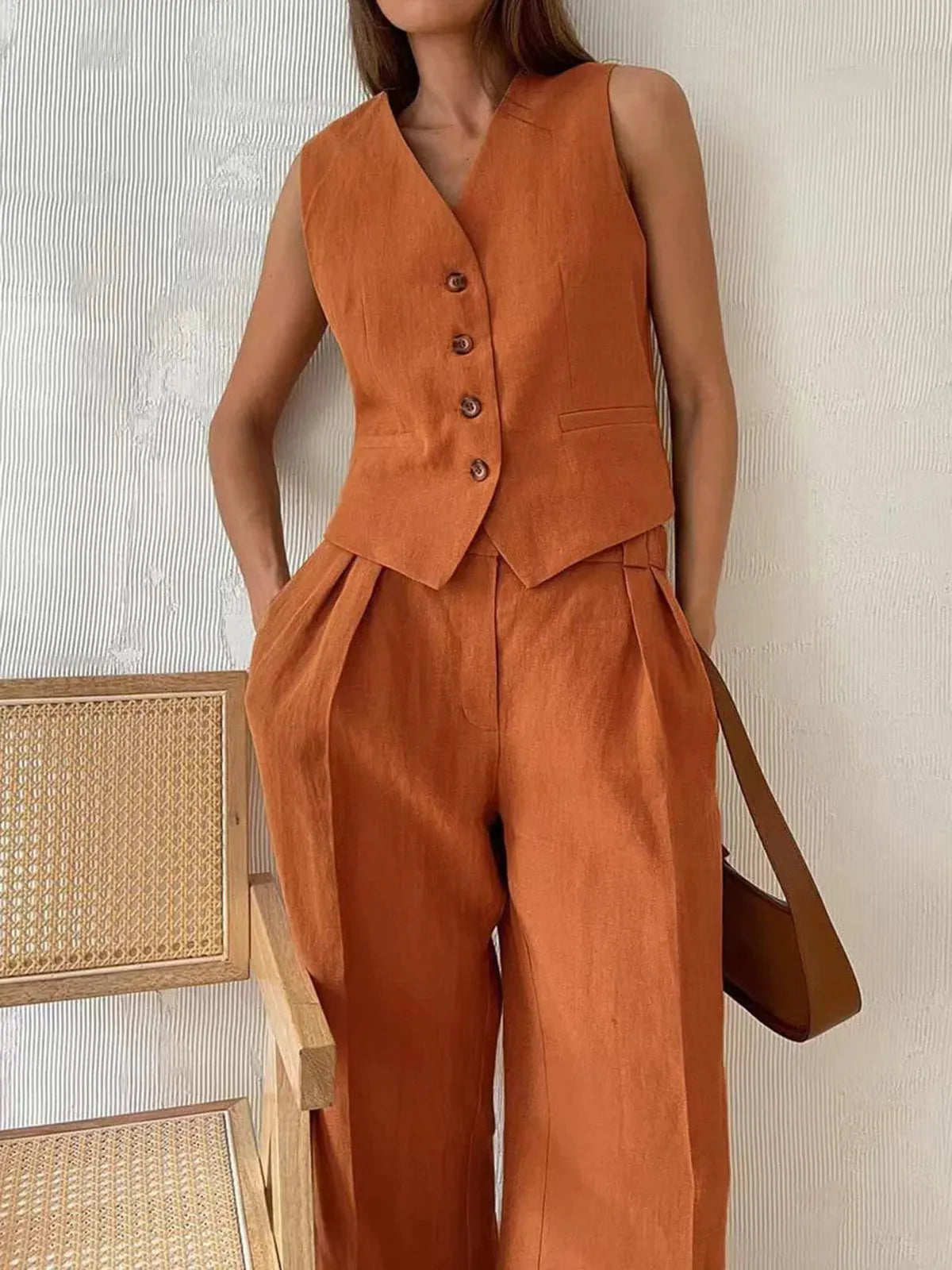 Ottoline | Conjunto de Gilet con Pantalones Anchos para Mujer de Verano Bohemio