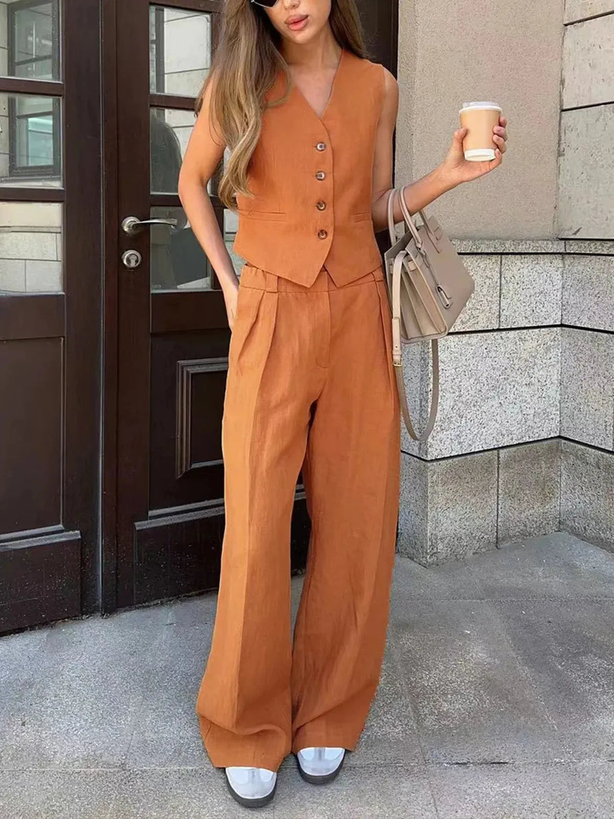 Ottoline | Conjunto de Gilet con Pantalones Anchos para Mujer de Verano Bohemio